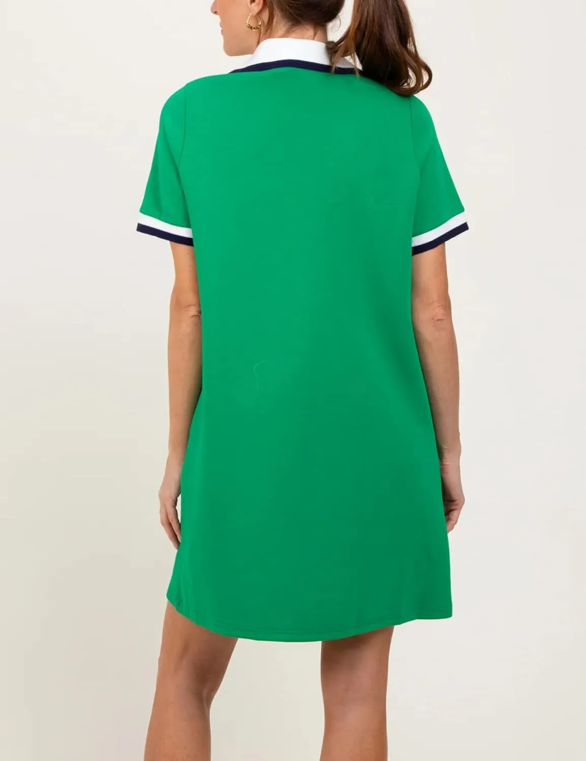 Polo Mini Dress for Women Casual V Neck Short Sleeves Tennis Dress Contrast Trim Shirt Dress with Pockets