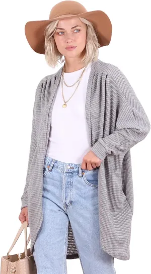 Popana Long Oversized Fall Batwing Waffle Knit Cardigan Sweaters for Women with Pockets Plus Size