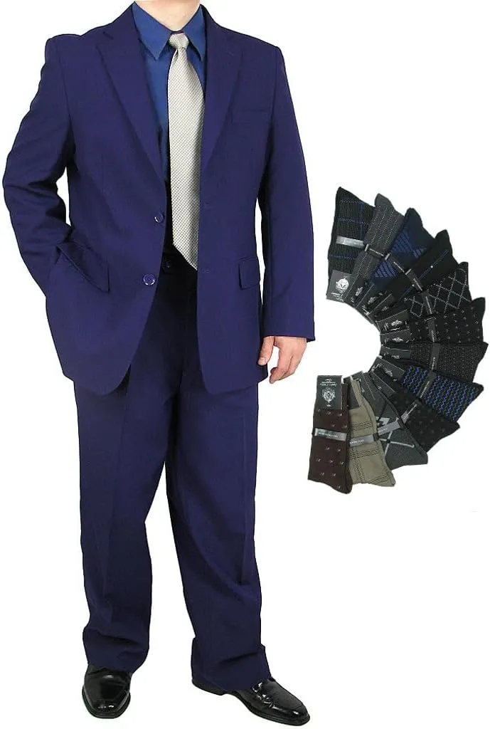 Premium 2-Piece Men's Regular Fit Dress Suit with Free Designer Socks  Sharp, Stylish, and Perfect for Any Occasion