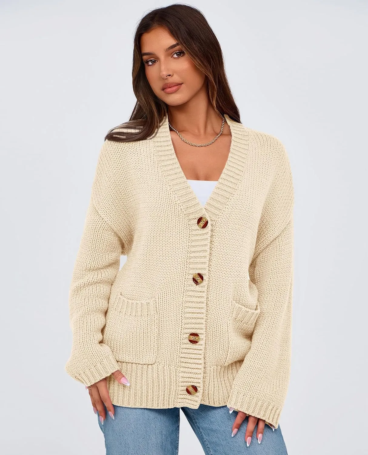 PRETTYGARDEN Women's Cardigan Sweaters Long Sleeve Open Front Button Up V Neck Ribbed Knit Winter Sweater Jackets