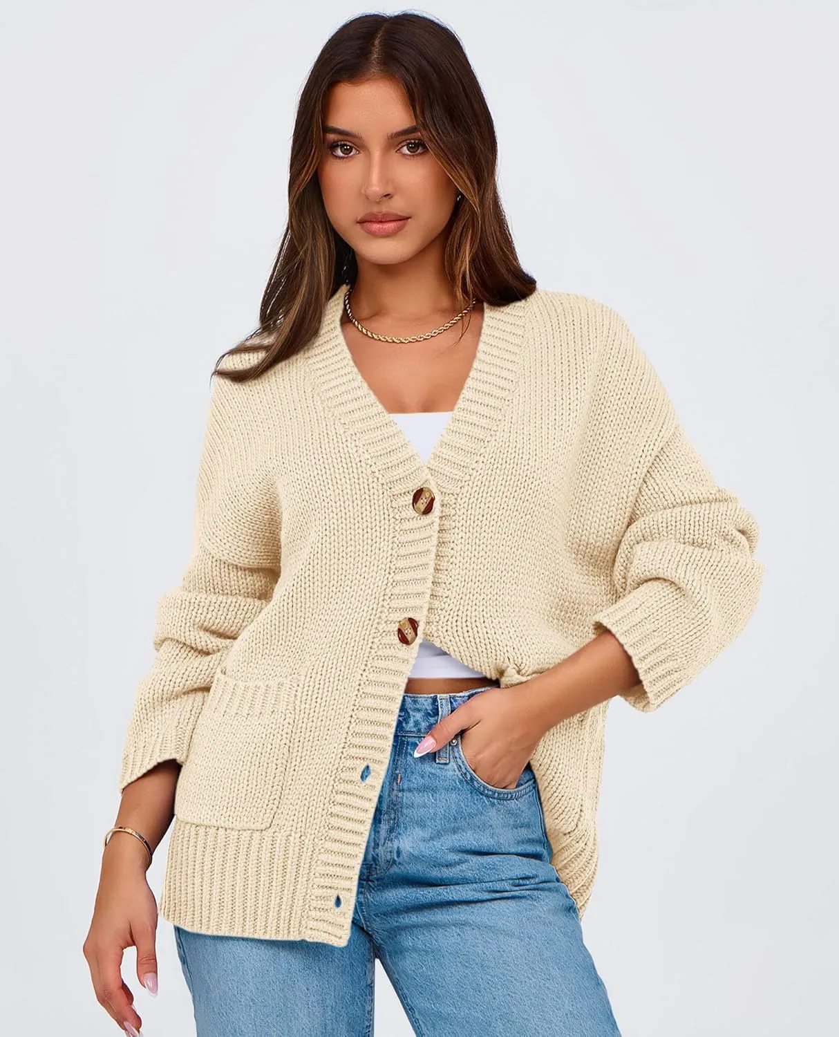 PRETTYGARDEN Women's Cardigan Sweaters Long Sleeve Open Front Button Up V Neck Ribbed Knit Winter Sweater Jackets