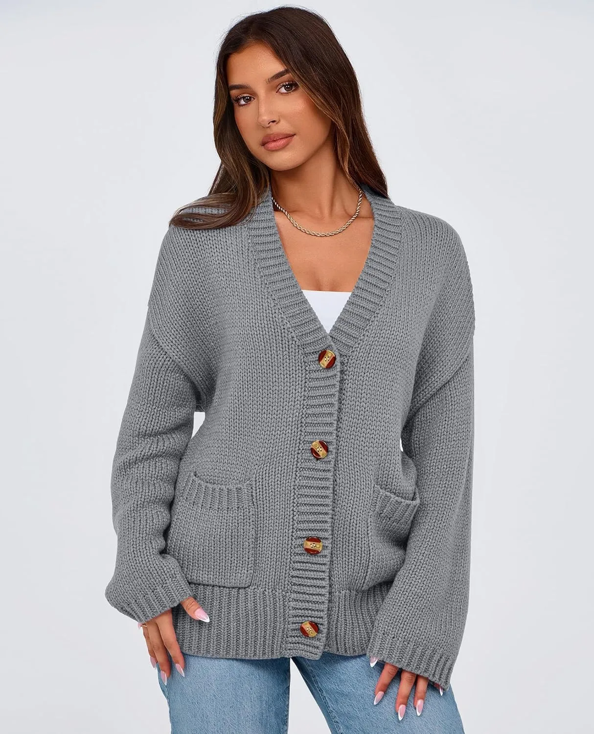 PRETTYGARDEN Women's Cardigan Sweaters Long Sleeve Open Front Button Up V Neck Ribbed Knit Winter Sweater Jackets