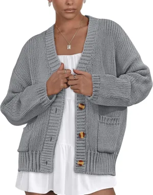 PRETTYGARDEN Women's Cardigan Sweaters Long Sleeve Open Front Button Up V Neck Ribbed Knit Winter Sweater Jackets
