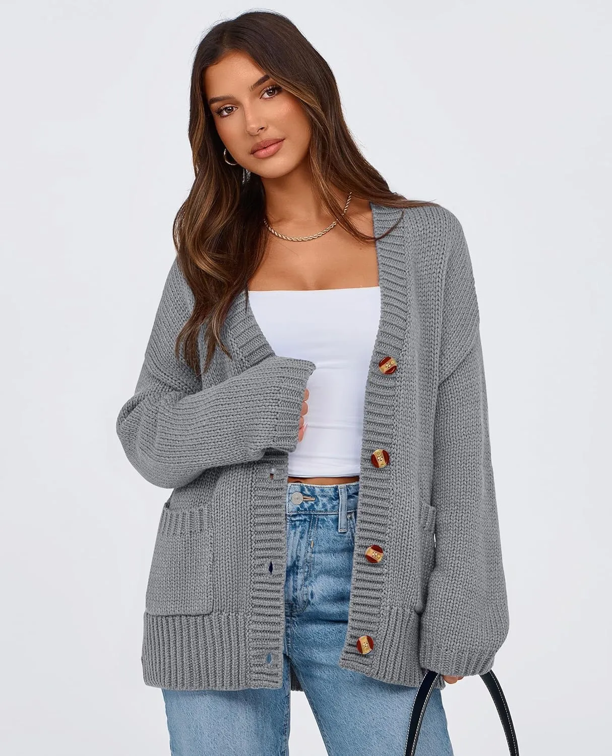 PRETTYGARDEN Women's Cardigan Sweaters Long Sleeve Open Front Button Up V Neck Ribbed Knit Winter Sweater Jackets