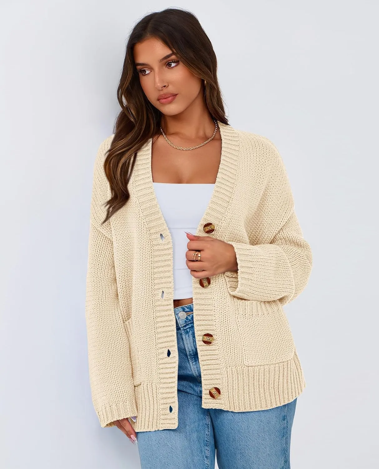 PRETTYGARDEN Women's Cardigan Sweaters Long Sleeve Open Front Button Up V Neck Ribbed Knit Winter Sweater Jackets