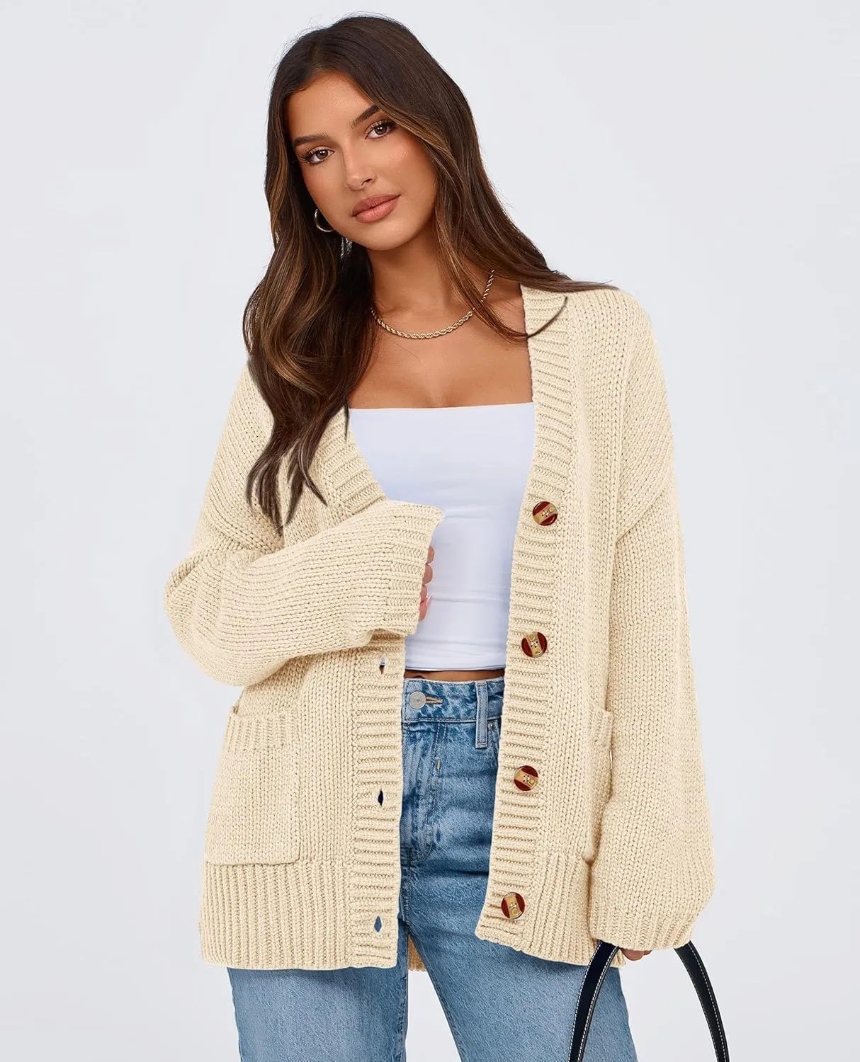 PRETTYGARDEN Women's Cardigan Sweaters Long Sleeve Open Front Button Up V Neck Ribbed Knit Winter Sweater Jackets