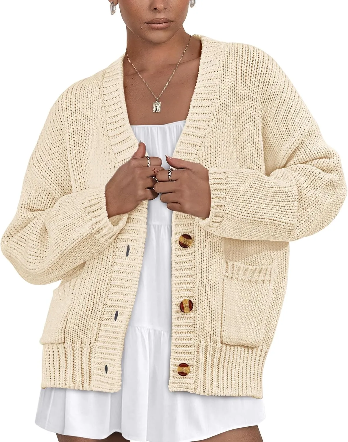 PRETTYGARDEN Women's Cardigan Sweaters Long Sleeve Open Front Button Up V Neck Ribbed Knit Winter Sweater Jackets