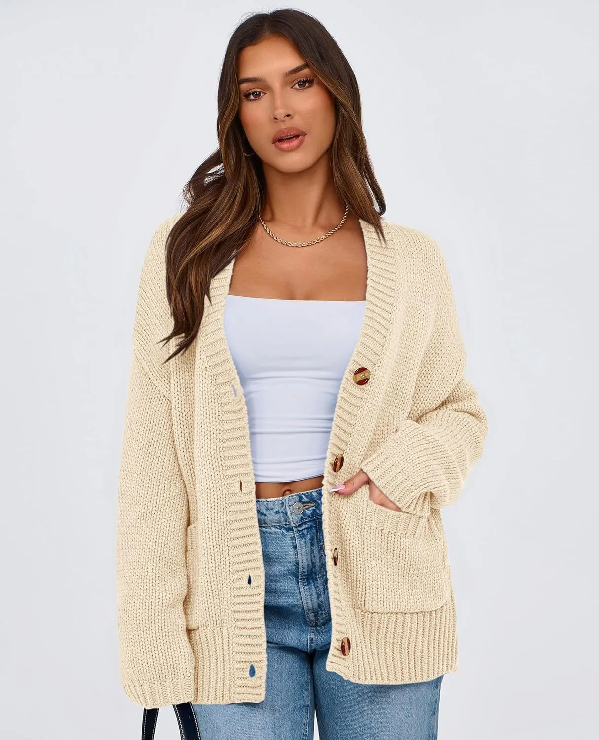 PRETTYGARDEN Women's Cardigan Sweaters Long Sleeve Open Front Button Up V Neck Ribbed Knit Winter Sweater Jackets