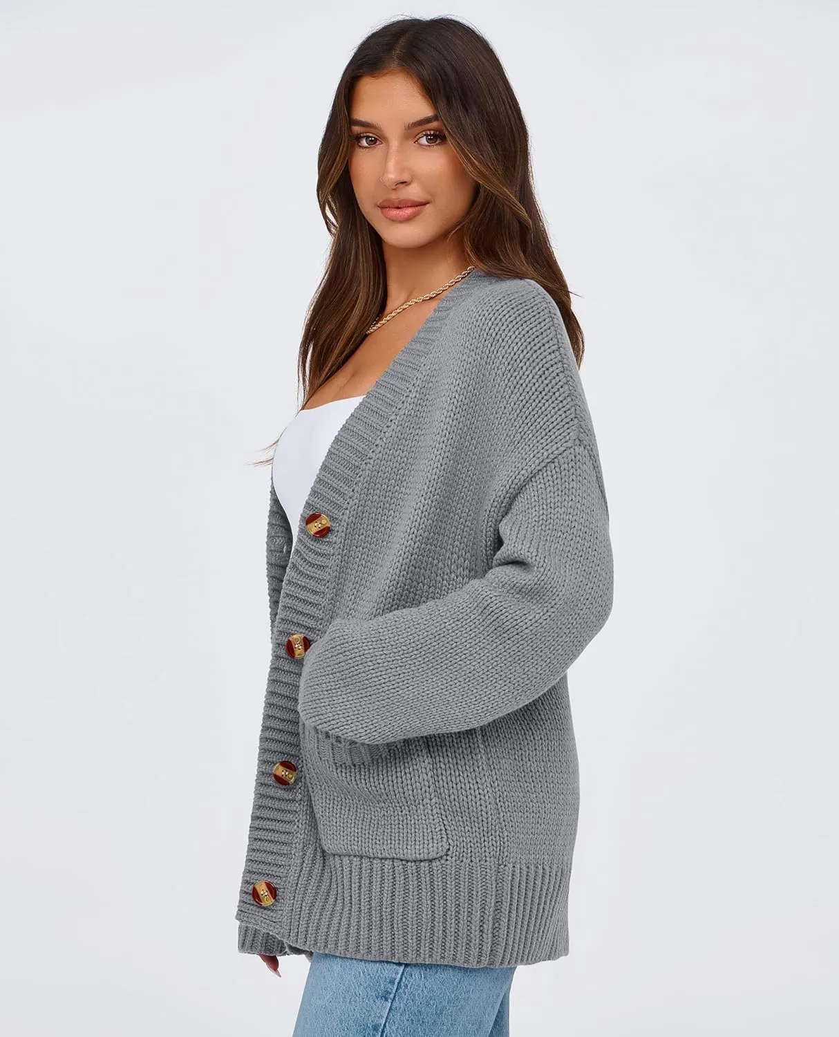 PRETTYGARDEN Women's Cardigan Sweaters Long Sleeve Open Front Button Up V Neck Ribbed Knit Winter Sweater Jackets