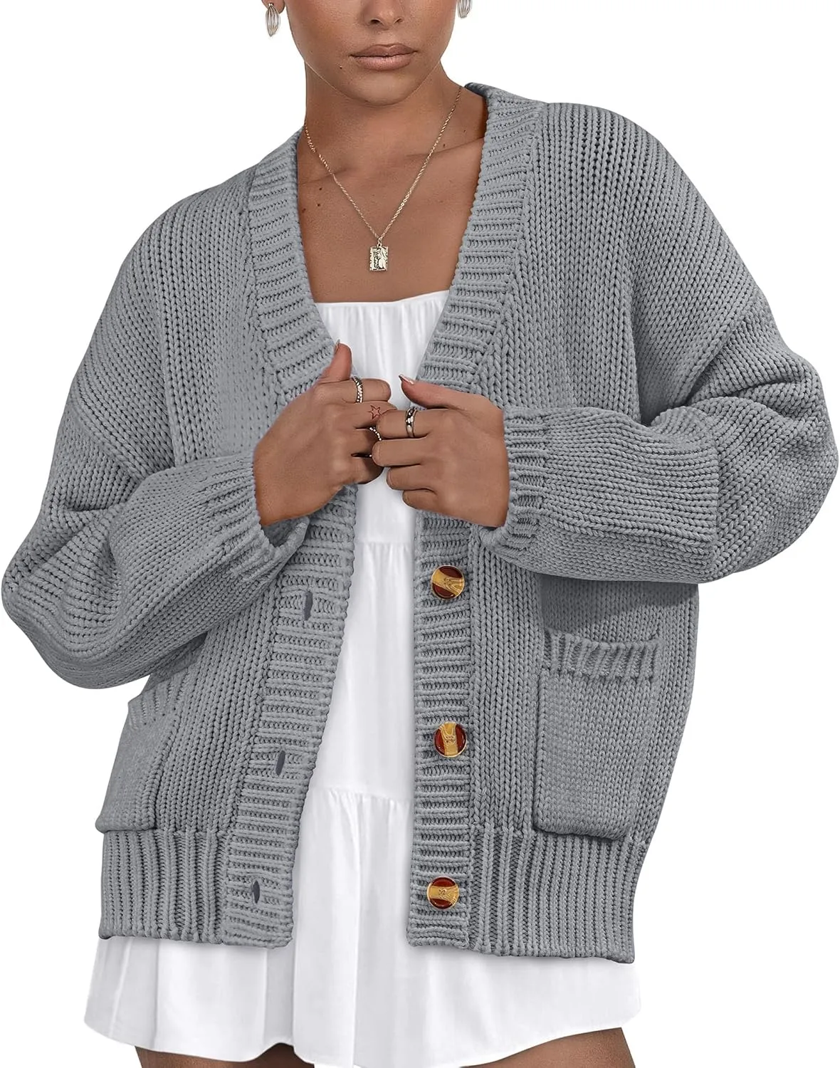 PRETTYGARDEN Women's Cardigan Sweaters Long Sleeve Open Front Button Up V Neck Ribbed Knit Winter Sweater Jackets