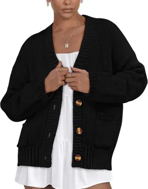 PRETTYGARDEN Women's Cardigan Sweaters Long Sleeve Open Front Button Up V Neck Ribbed Knit Winter Sweater Jackets