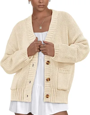 PRETTYGARDEN Women's Cardigan Sweaters Long Sleeve Open Front Button Up V Neck Ribbed Knit Winter Sweater Jackets