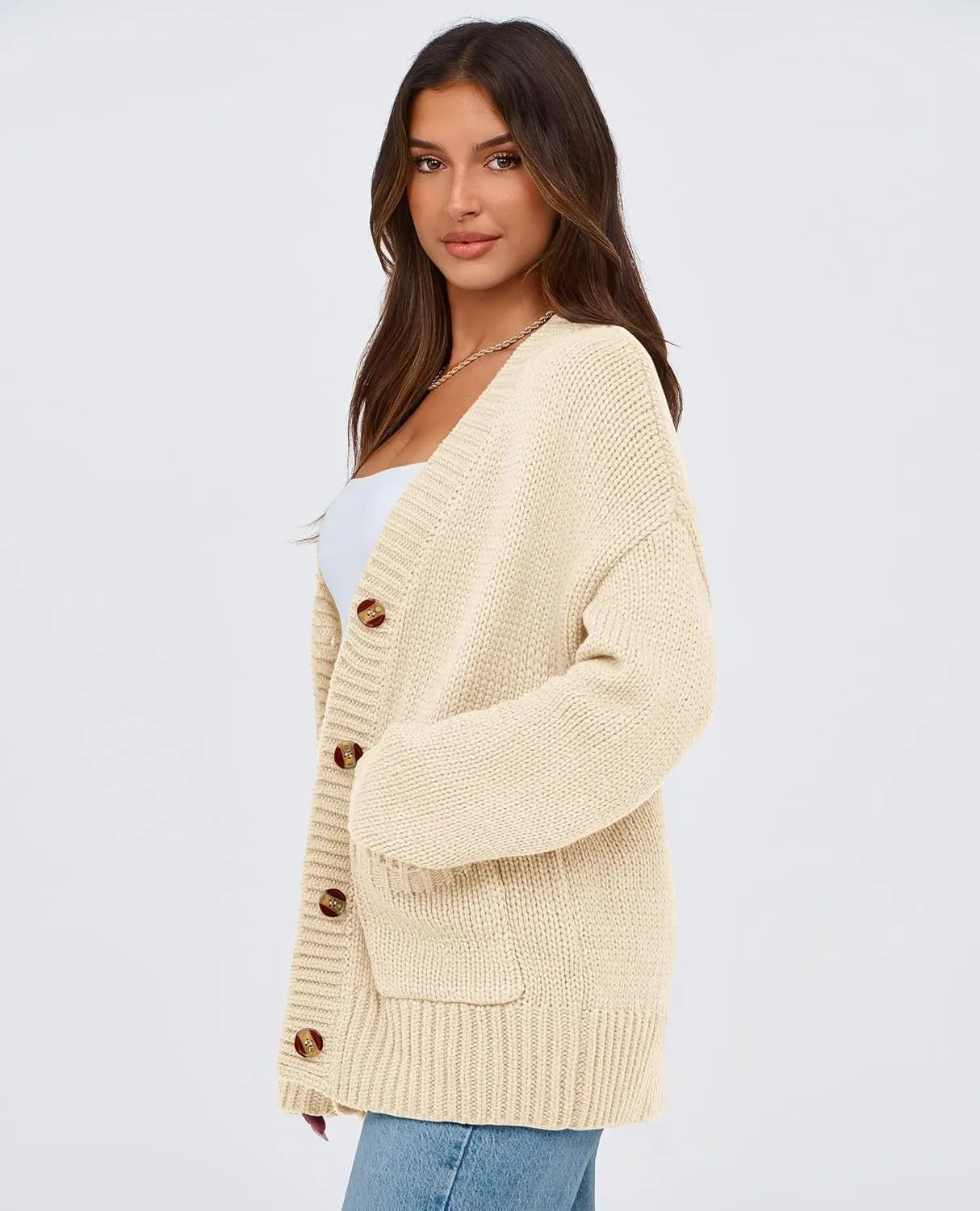 PRETTYGARDEN Women's Cardigan Sweaters Long Sleeve Open Front Button Up V Neck Ribbed Knit Winter Sweater Jackets