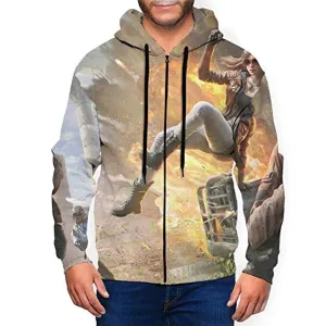 PUBG Hoodies - 3D Print Game Playerunknown's Battlegrounds On Fire Pullover with Pockets Beige