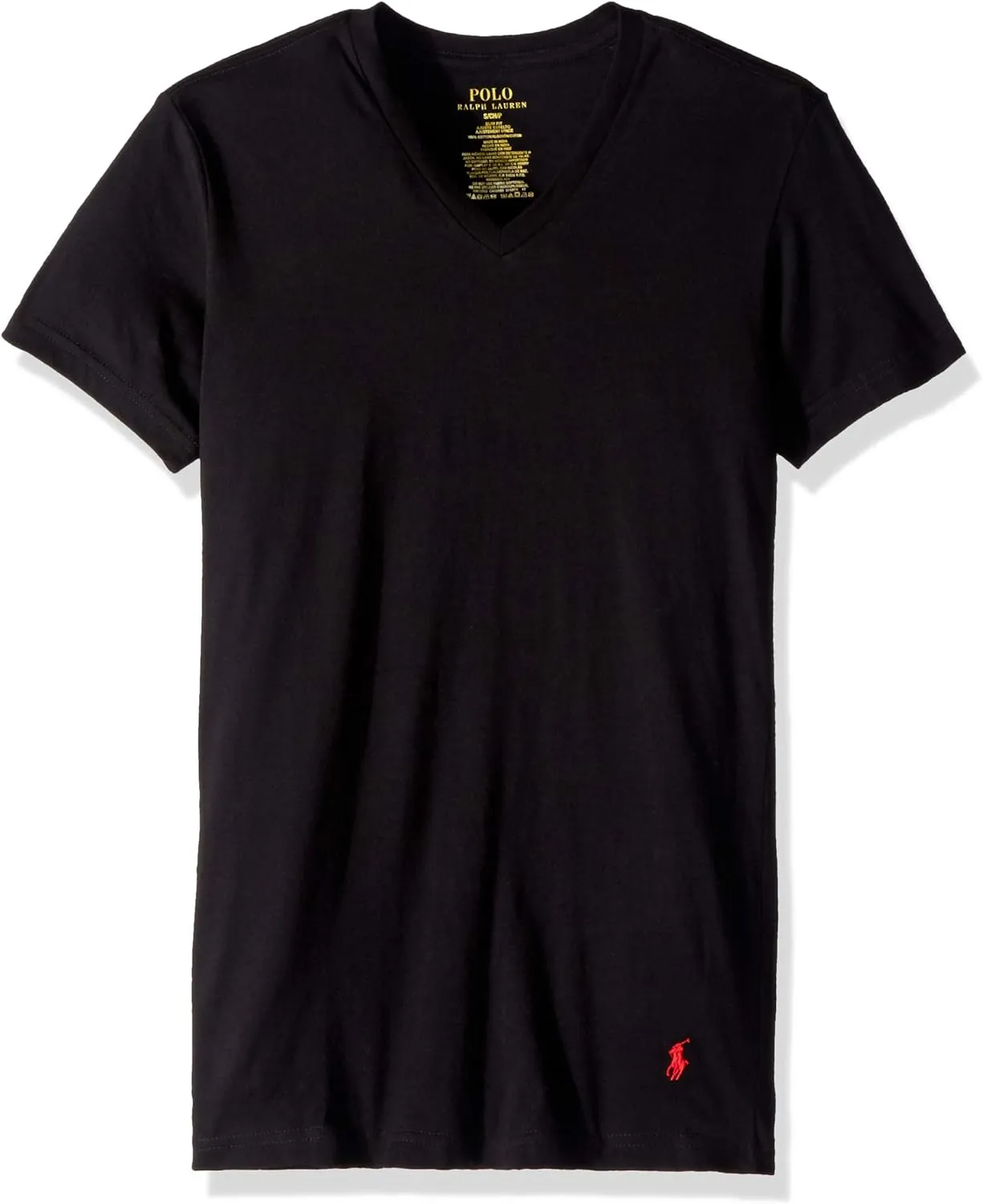 Ralph Lauren Men's Slim Fit Cotton V-Neck Tee, Polo Black/Red, X-Small
