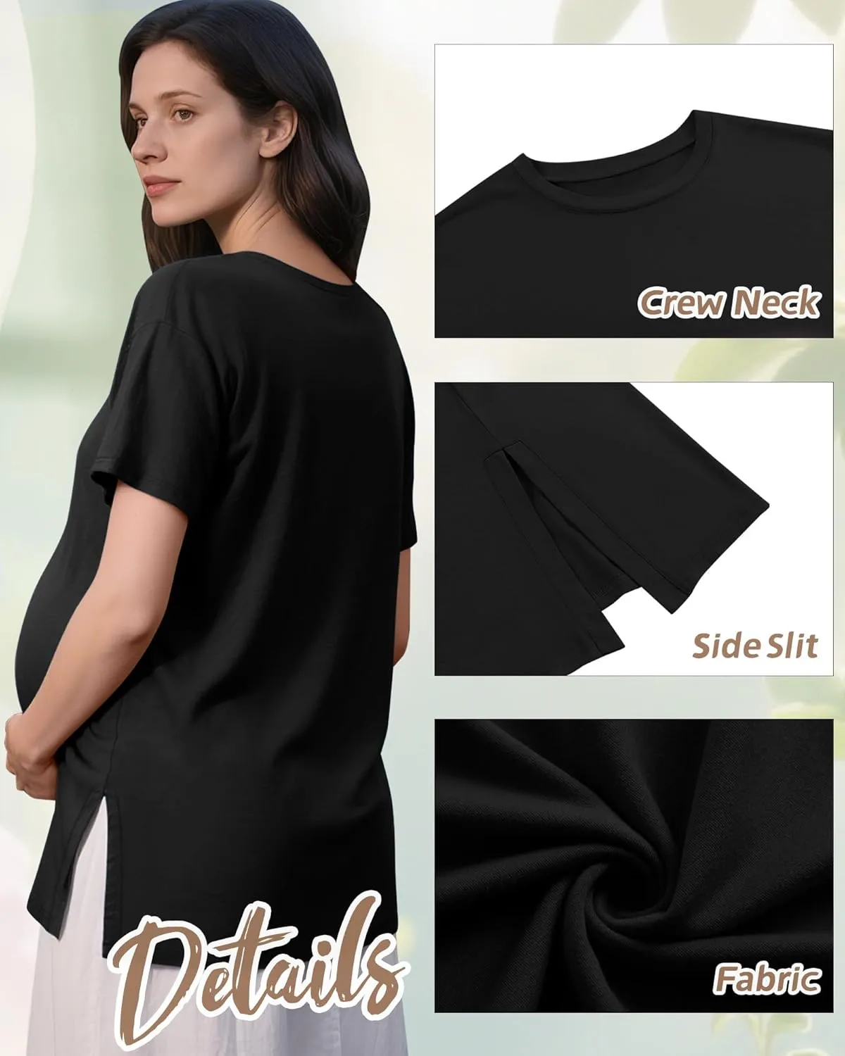 Riyiper 4 Pack Women's Maternity T Shirts, Short Sleeve Split Side Pregnancy Tee Tops Casual Loose Crewneck Maternity Clothes