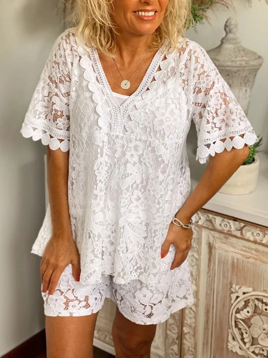 Romantic Vintage Lace V Neck Top