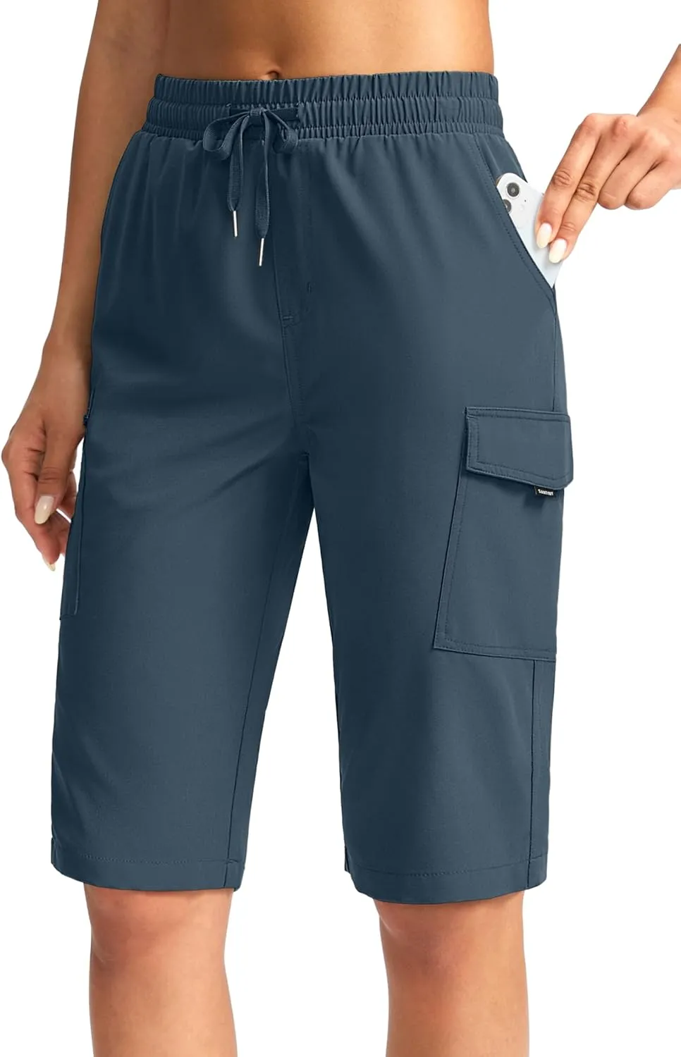 SANTINY Women's 13" Long Hiking Shorts Knee Length Quick Dry Cargo Bermuda Shorts for Women with Zipper Pockets
