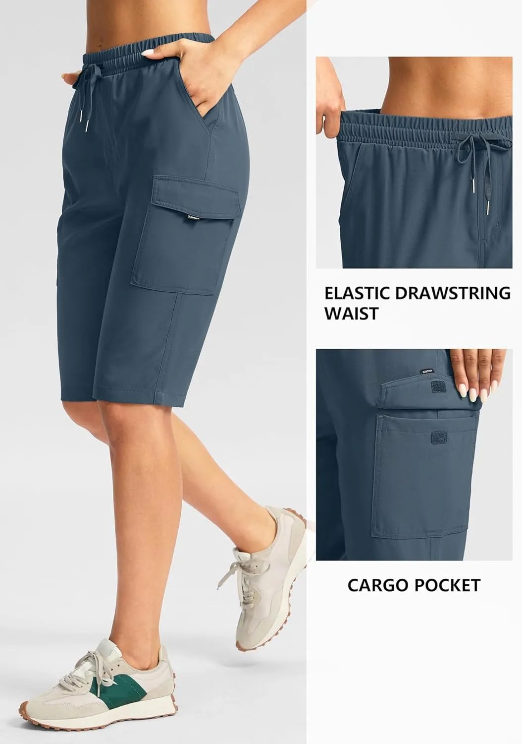 SANTINY Women's 13" Long Hiking Shorts Knee Length Quick Dry Cargo Bermuda Shorts for Women with Zipper Pockets