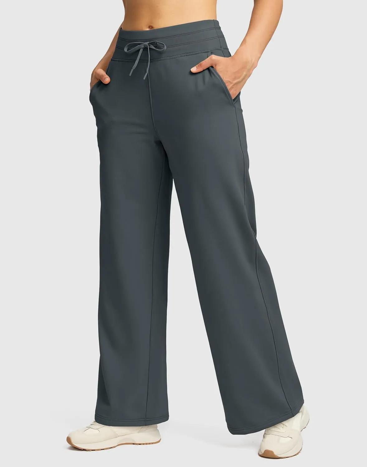 SANTINY Women's Fleece Sweatpants 29" Straight Leg Lined Pants Casual Lounge Winter Warm Sweat Pants with Pockets