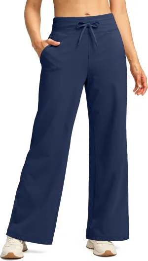 SANTINY Women's Fleece Sweatpants 29" Straight Leg Lined Pants Casual Lounge Winter Warm Sweat Pants with Pockets