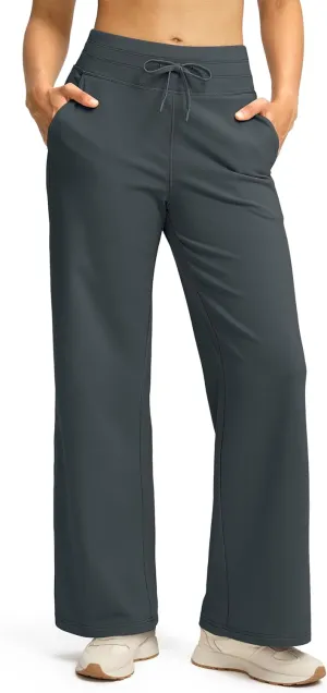 SANTINY Women's Fleece Sweatpants 29" Straight Leg Lined Pants Casual Lounge Winter Warm Sweat Pants with Pockets