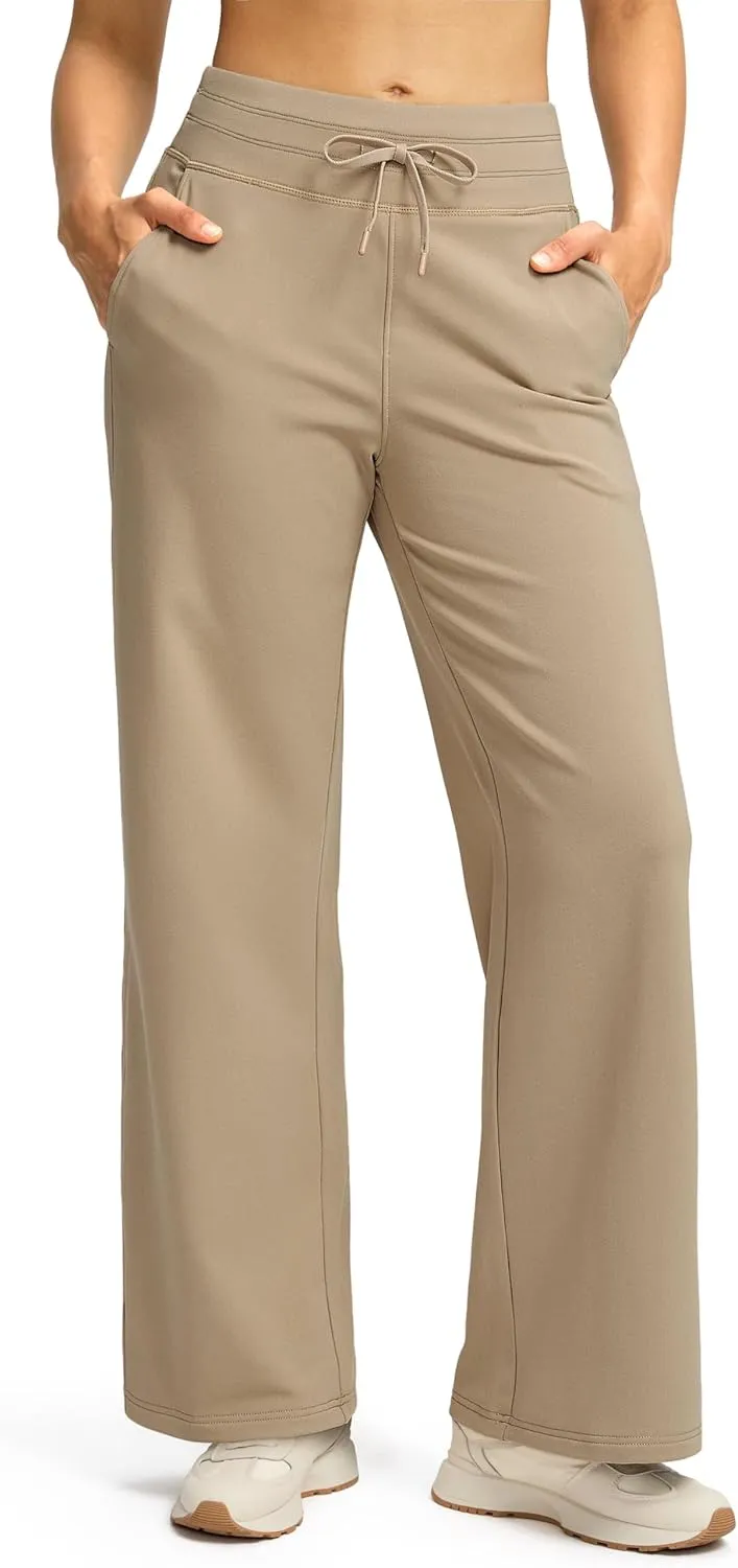 SANTINY Women's Fleece Sweatpants 29" Straight Leg Lined Pants Casual Lounge Winter Warm Sweat Pants with Pockets