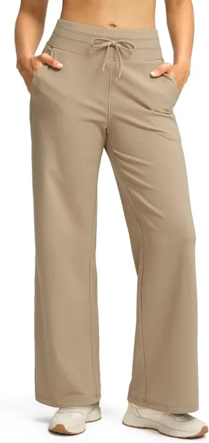 SANTINY Women's Fleece Sweatpants 29" Straight Leg Lined Pants Casual Lounge Winter Warm Sweat Pants with Pockets