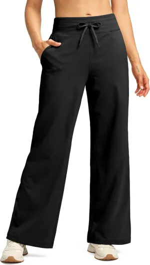 SANTINY Women's Fleece Sweatpants 29" Straight Leg Lined Pants Casual Lounge Winter Warm Sweat Pants with Pockets