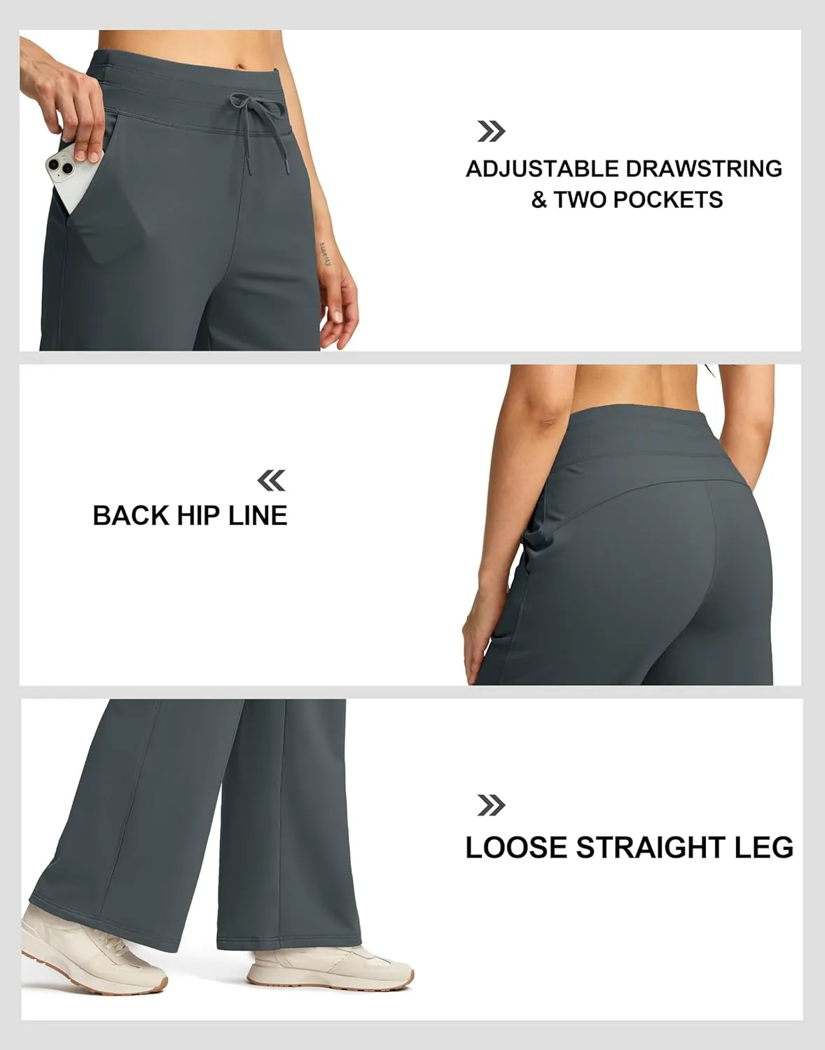 SANTINY Women's Fleece Sweatpants 29" Straight Leg Lined Pants Casual Lounge Winter Warm Sweat Pants with Pockets
