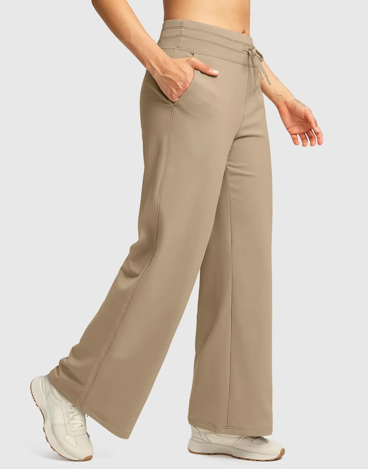 SANTINY Women's Fleece Sweatpants 29" Straight Leg Lined Pants Casual Lounge Winter Warm Sweat Pants with Pockets