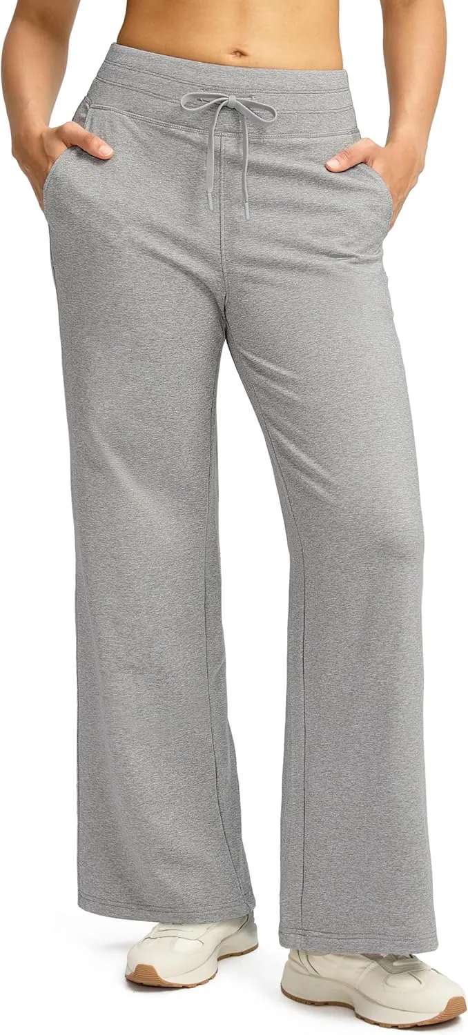 SANTINY Women's Fleece Sweatpants 29" Straight Leg Lined Pants Casual Lounge Winter Warm Sweat Pants with Pockets