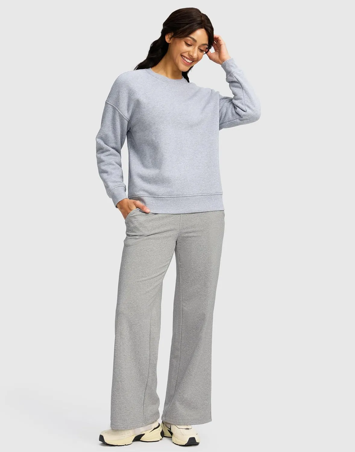SANTINY Women's Fleece Sweatpants 29" Straight Leg Lined Pants Casual Lounge Winter Warm Sweat Pants with Pockets