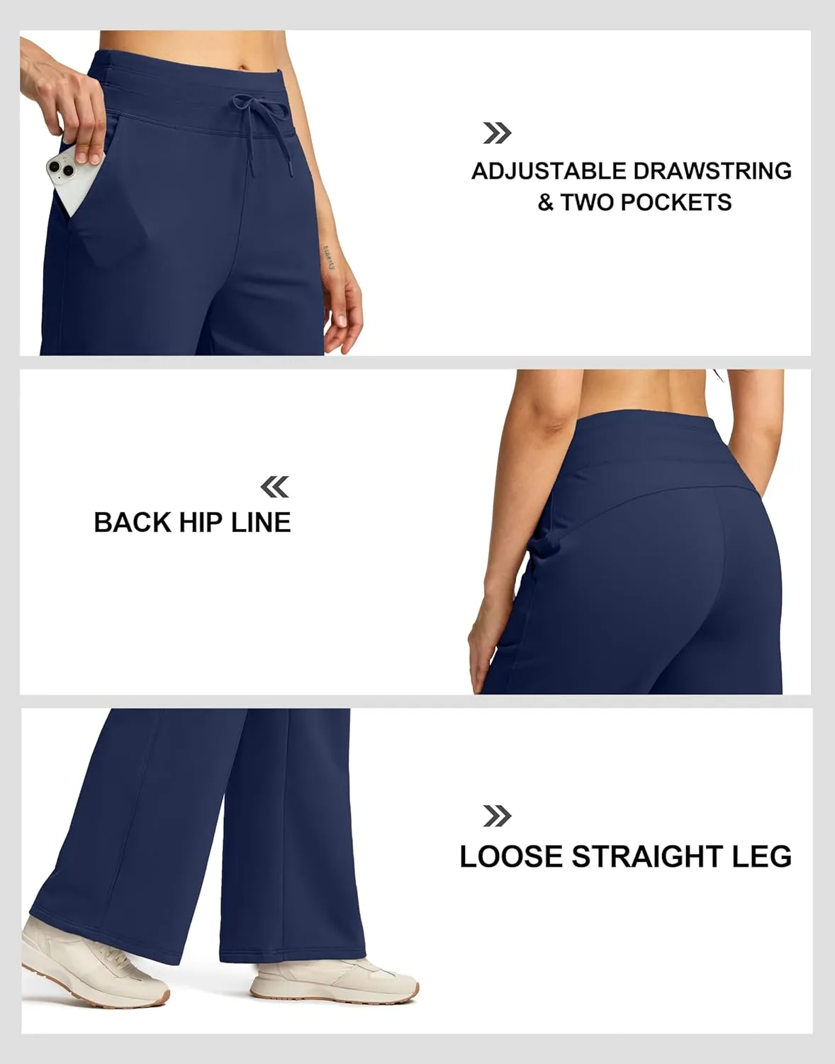 SANTINY Women's Fleece Sweatpants 29" Straight Leg Lined Pants Casual Lounge Winter Warm Sweat Pants with Pockets