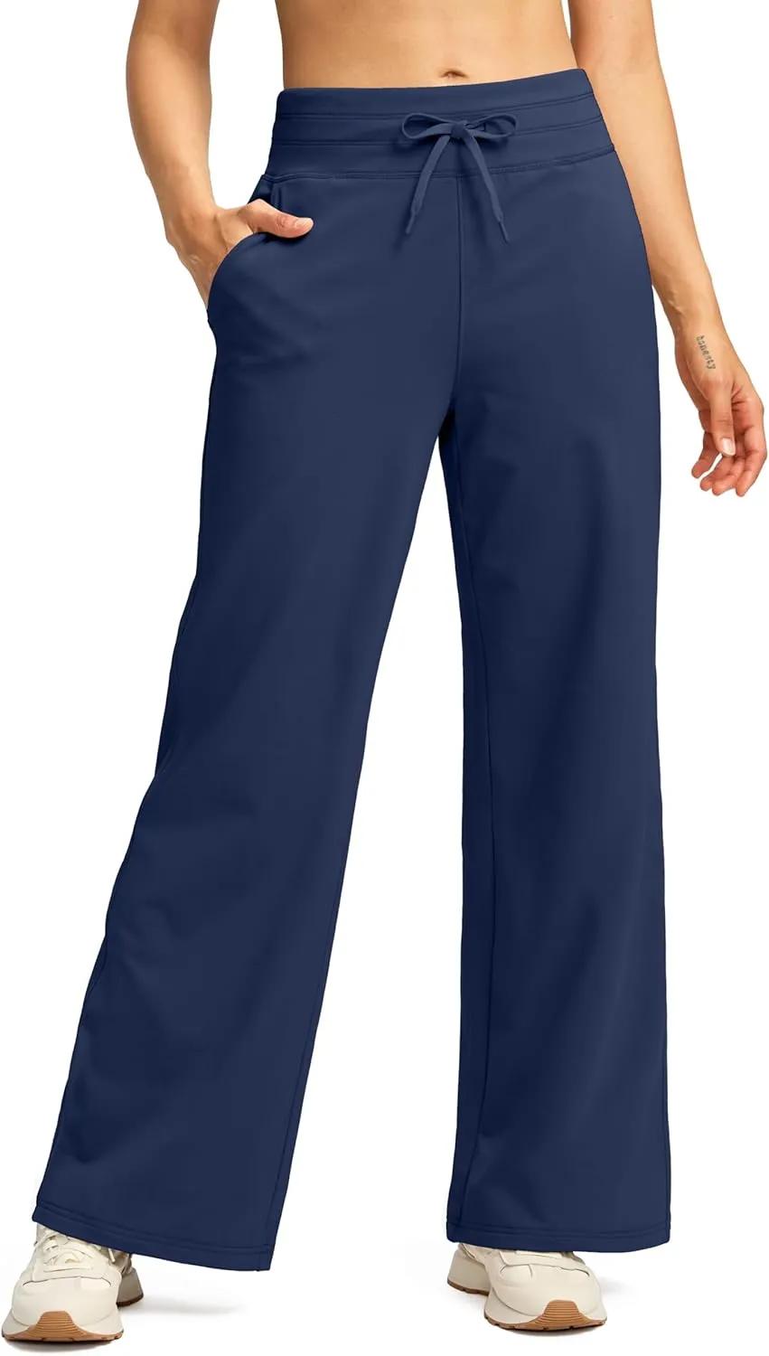 SANTINY Women's Fleece Sweatpants 29" Straight Leg Lined Pants Casual Lounge Winter Warm Sweat Pants with Pockets