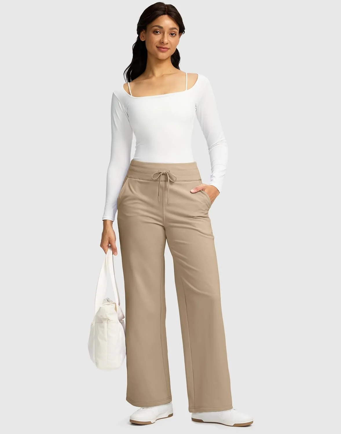 SANTINY Women's Fleece Sweatpants 29" Straight Leg Lined Pants Casual Lounge Winter Warm Sweat Pants with Pockets