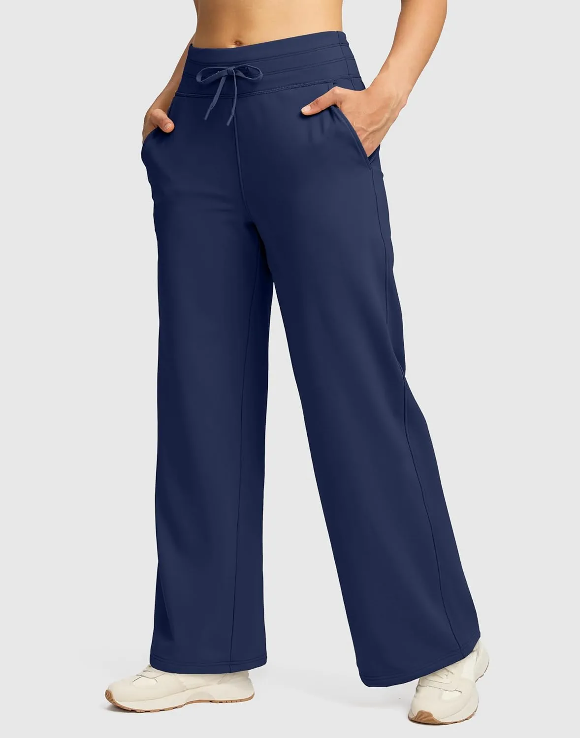 SANTINY Women's Fleece Sweatpants 29" Straight Leg Lined Pants Casual Lounge Winter Warm Sweat Pants with Pockets