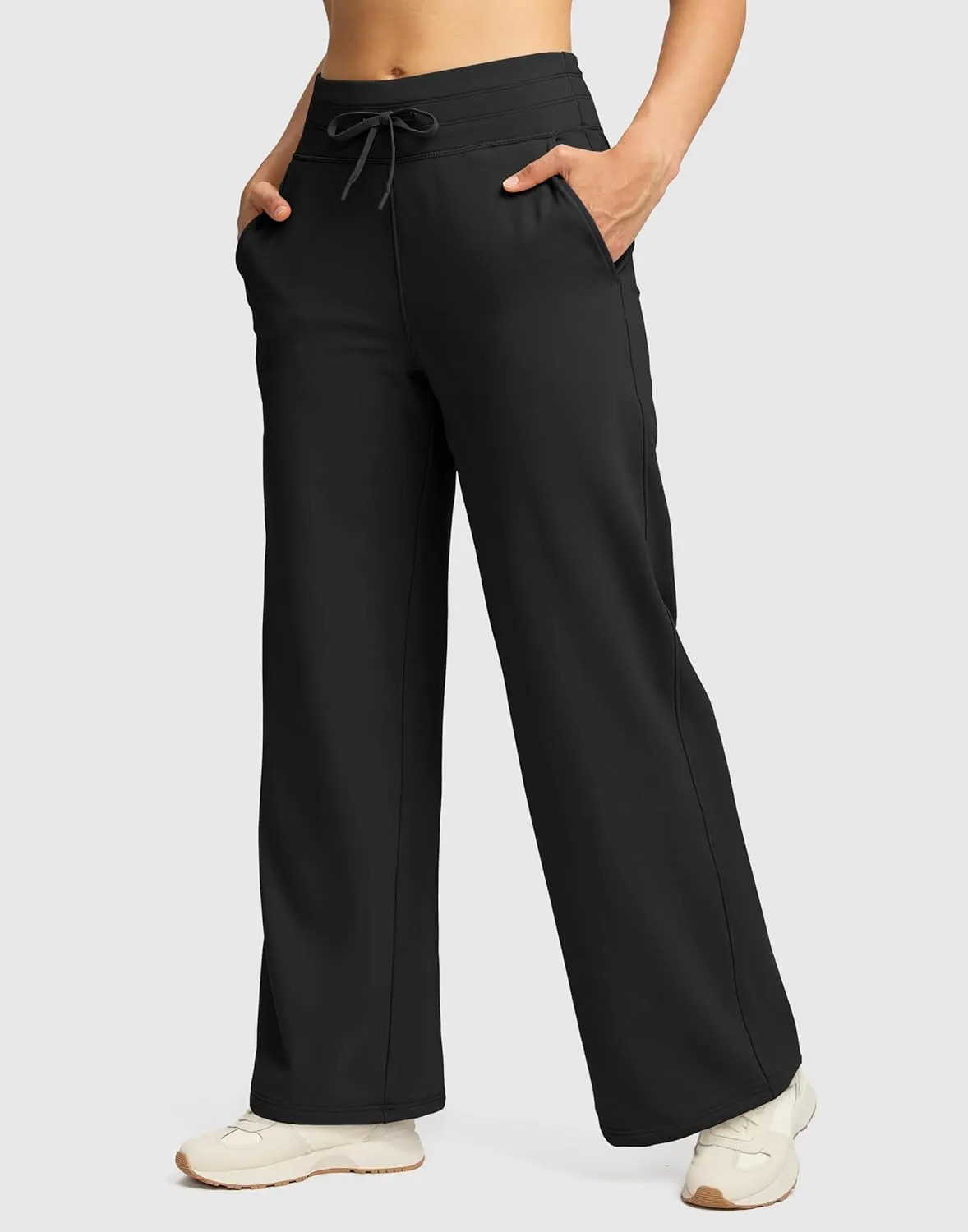 SANTINY Women's Fleece Sweatpants 29" Straight Leg Lined Pants Casual Lounge Winter Warm Sweat Pants with Pockets
