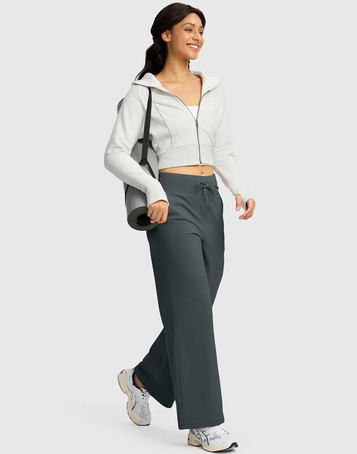 SANTINY Women's Fleece Sweatpants 29" Straight Leg Lined Pants Casual Lounge Winter Warm Sweat Pants with Pockets