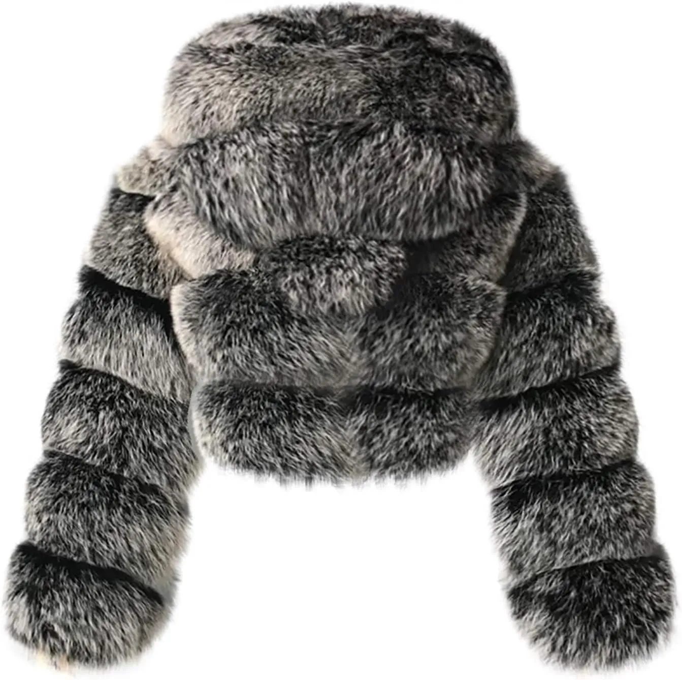 SEAOPEN Faux Fur Coats for Women Crop Hooded Warm Jackets Fashion Splicing Long Sleeve Jacket Winter Shaggy Outerwears