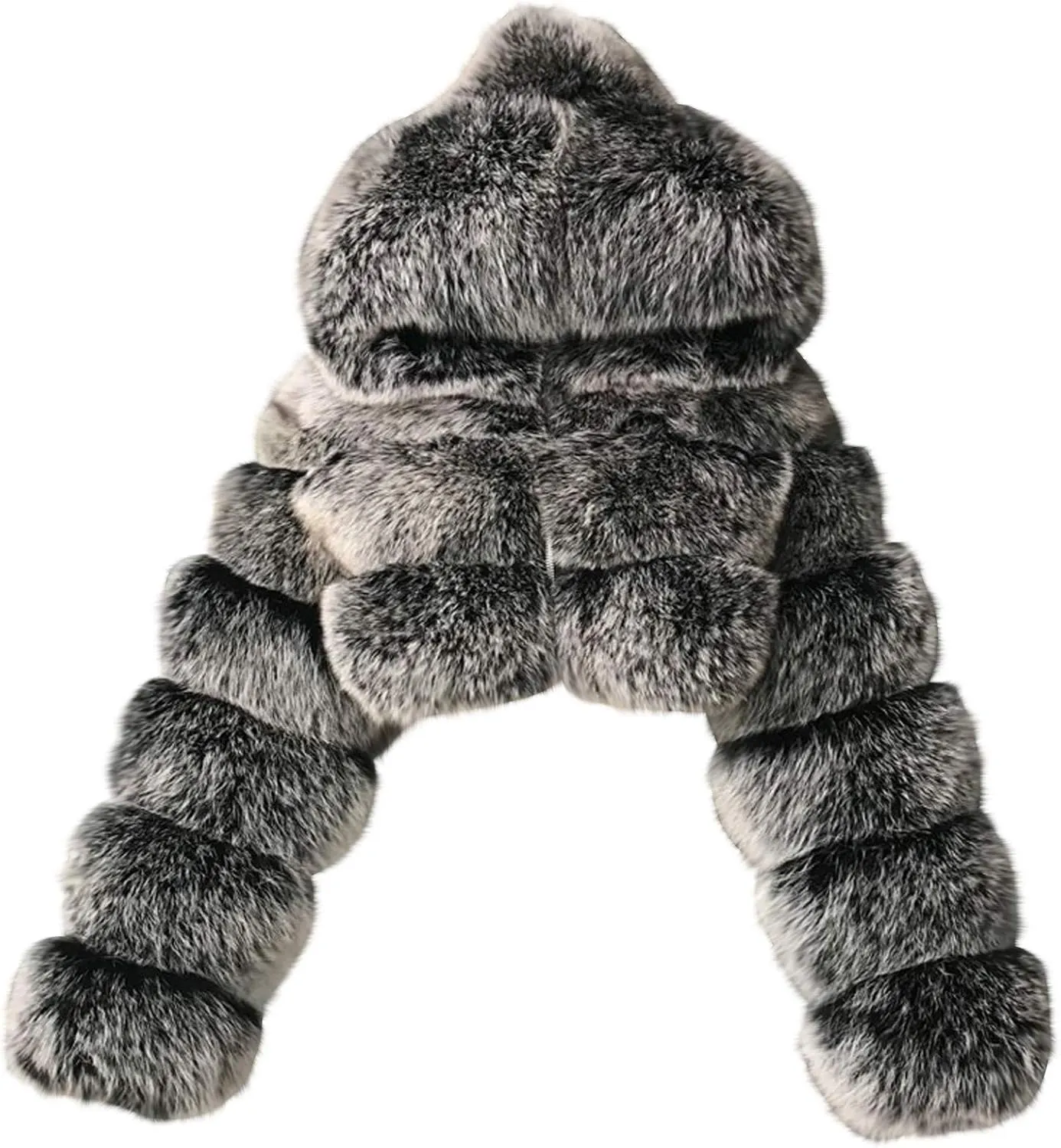 SEAOPEN Faux Fur Coats for Women Crop Hooded Warm Jackets Fashion Splicing Long Sleeve Jacket Winter Shaggy Outerwears