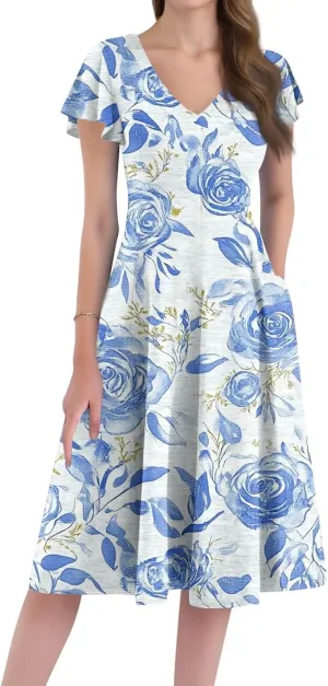 Semi Formal Wedding Guest Dresses Short Sleeve Summer Casual Plus Size Split Fashion Empire Waist Midi Dress for Women
