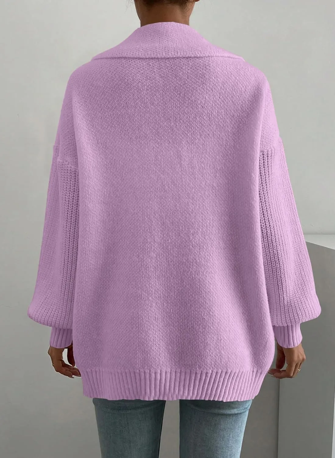SHEWIN Women Open Front Knit Sweater Button Casual Long Sleeve V Neck Cardigan
