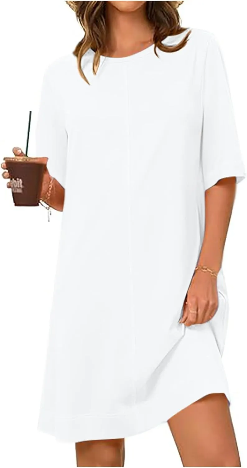 Short Sleeve Summer Mini Dress for Women Crewneck Fashion Casual Dress Flowy T Shirt Dresses Loose Vacation Sundress