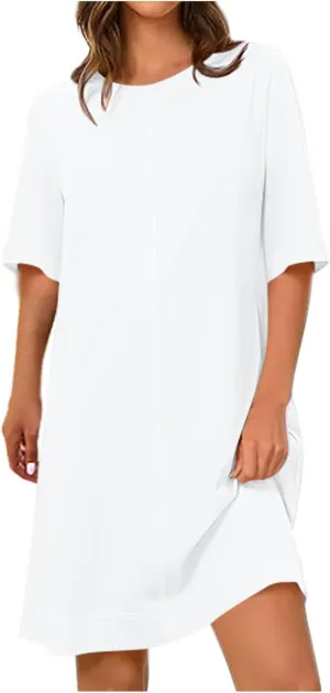 Short Sleeve Summer Mini Dress for Women Crewneck Fashion Casual Dress Flowy T Shirt Dresses Loose Vacation Sundress