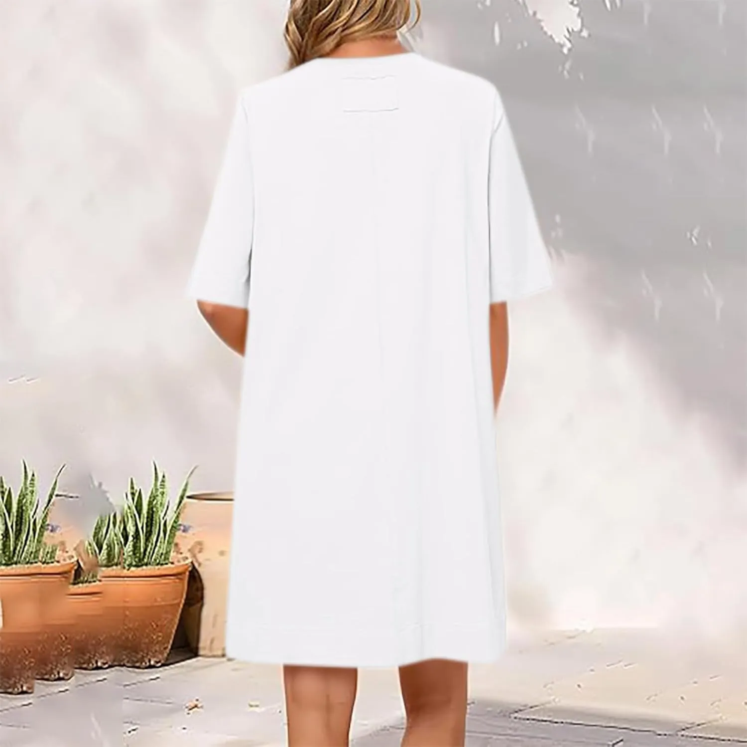 Short Sleeve Summer Mini Dress for Women Crewneck Fashion Casual Dress Flowy T Shirt Dresses Loose Vacation Sundress