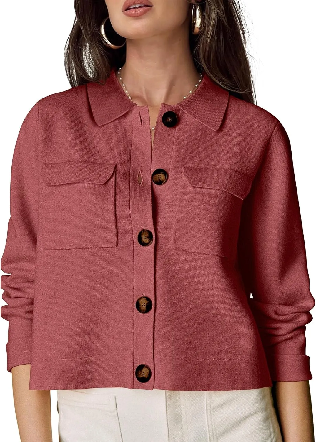 Shy Velvet Women 2025 Shackets Jacket Patch-Pocket Sweaters Merino Cardigan Open Front Button Down Cropped Jackets
