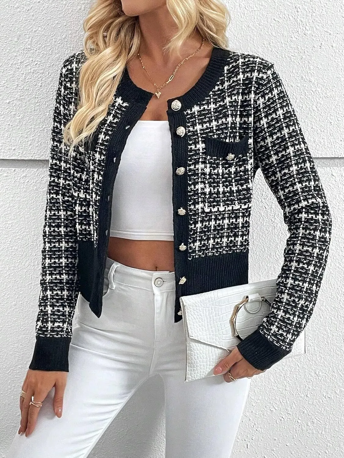 SKAYS Women's Autumn Jackets,Tweed Cardigan,Womens Cardigans Dressy Casual Flap Detail Button Front Cardigan