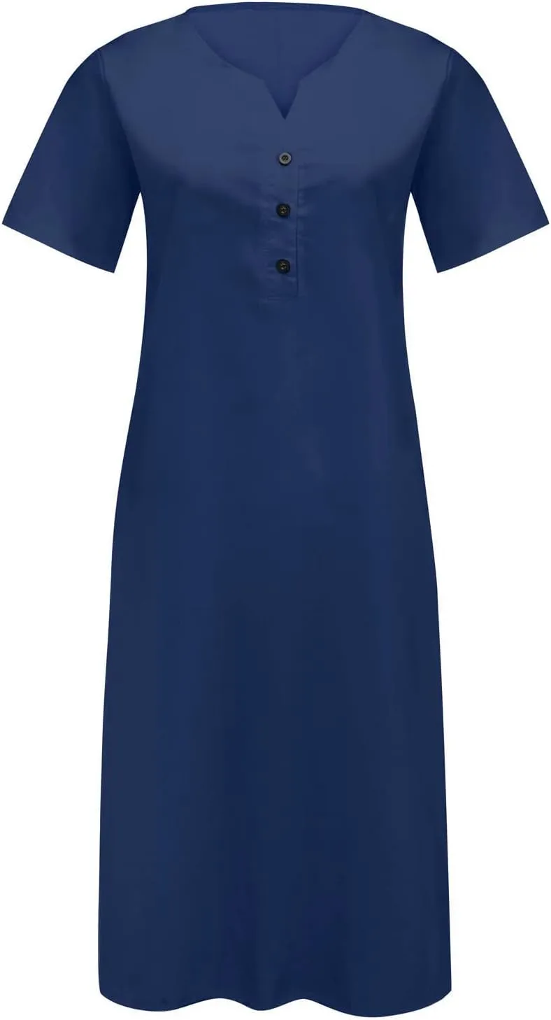 SMIDOW Summer Maxi Dresses for Women 2023 Casual Beach Tshirt Long Dress Printed Short Sleeve v Neck Flowy Sundress