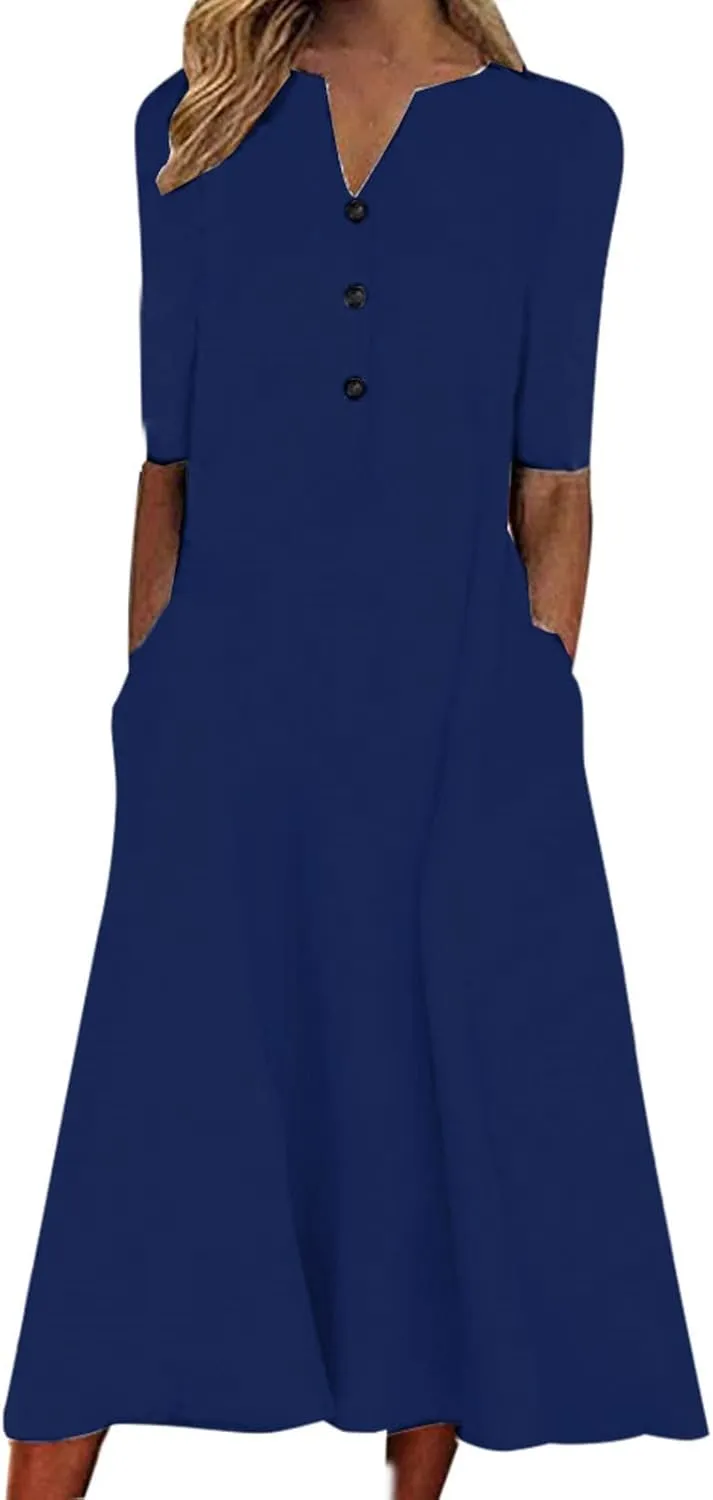 SMIDOW Summer Maxi Dresses for Women 2023 Casual Beach Tshirt Long Dress Printed Short Sleeve v Neck Flowy Sundress